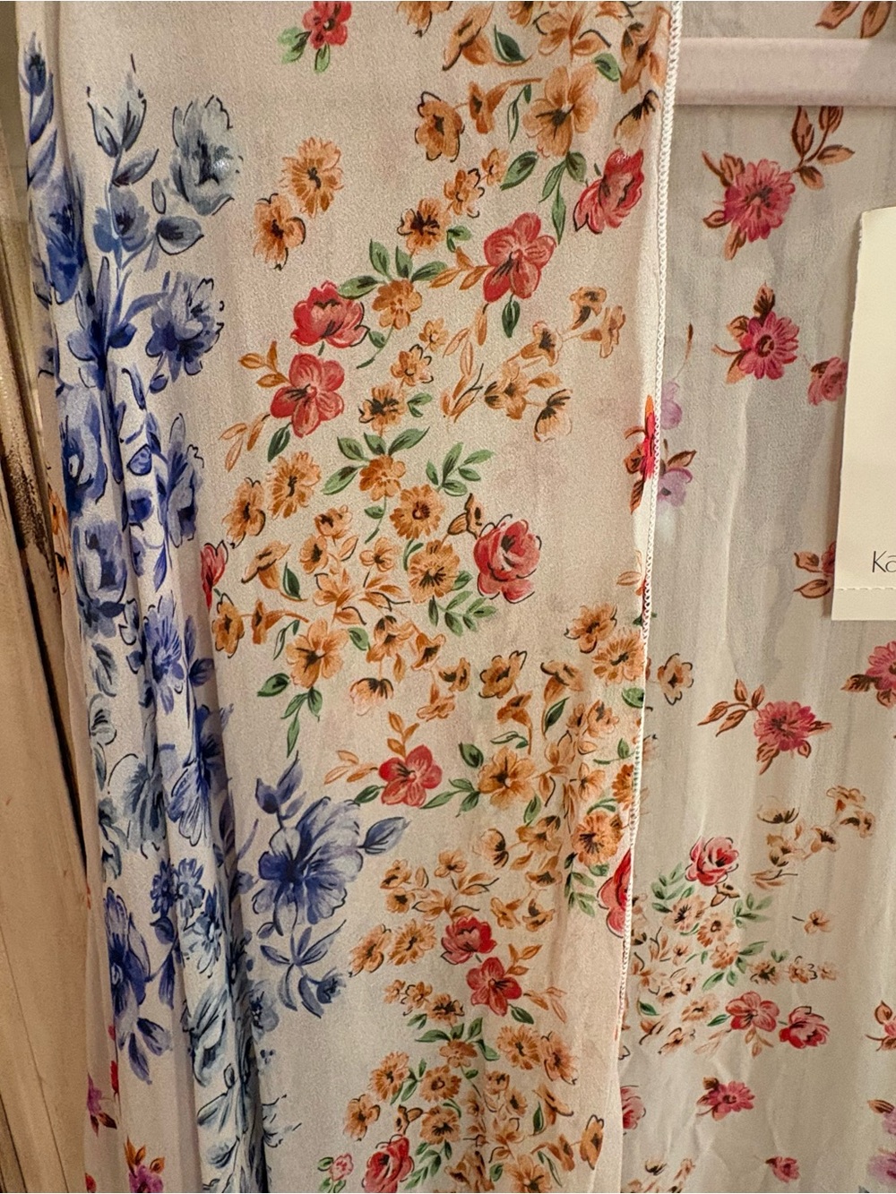 NWT Karen Kane Floral Open Front Jacket in Sheer White with Pastel Florals - Picture 7 of 8